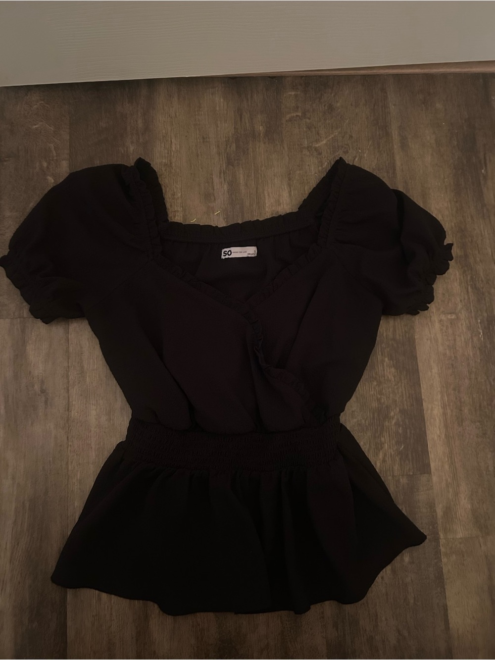 SO Black Puff Sleeve Peplum Blouse Like New